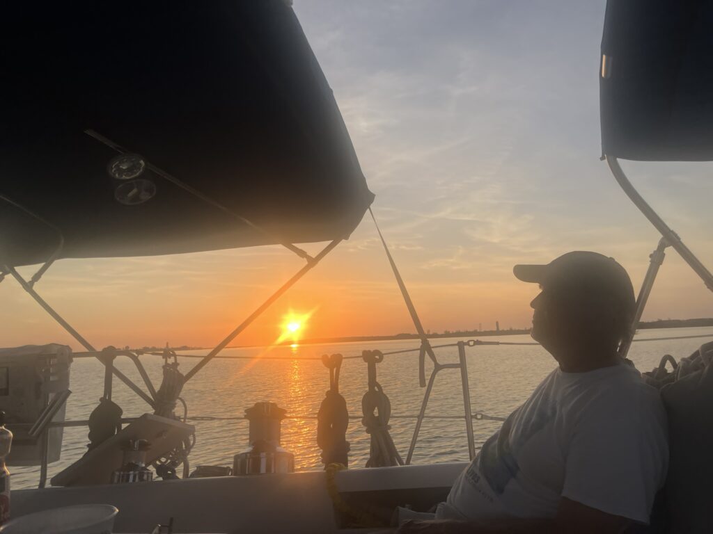 sunset and Phil on Catmandu, Royal Island Harbour